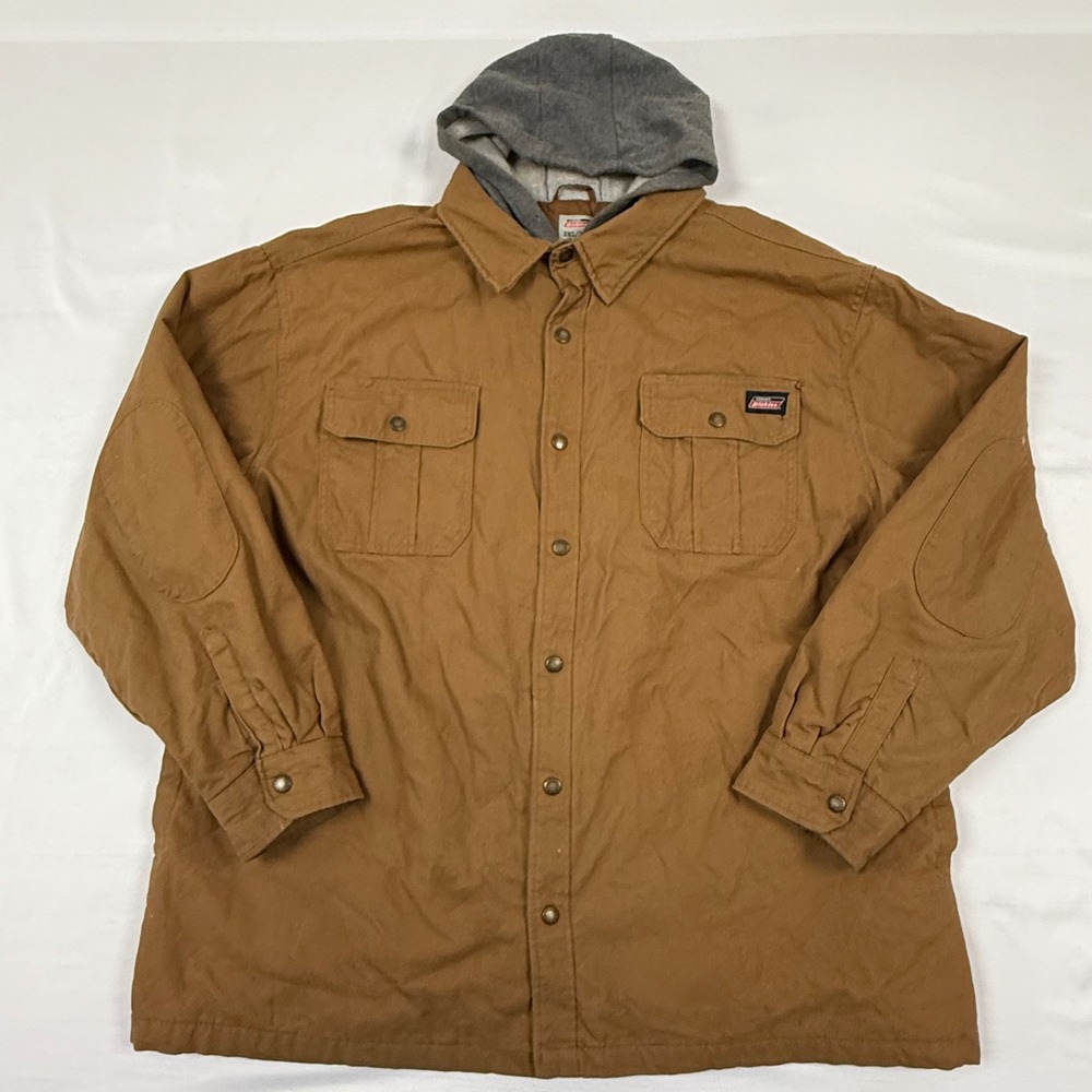 Dickies Mens 3XL Brown Duck Canvas Quilted Lined Hooded Work Shacket Chore